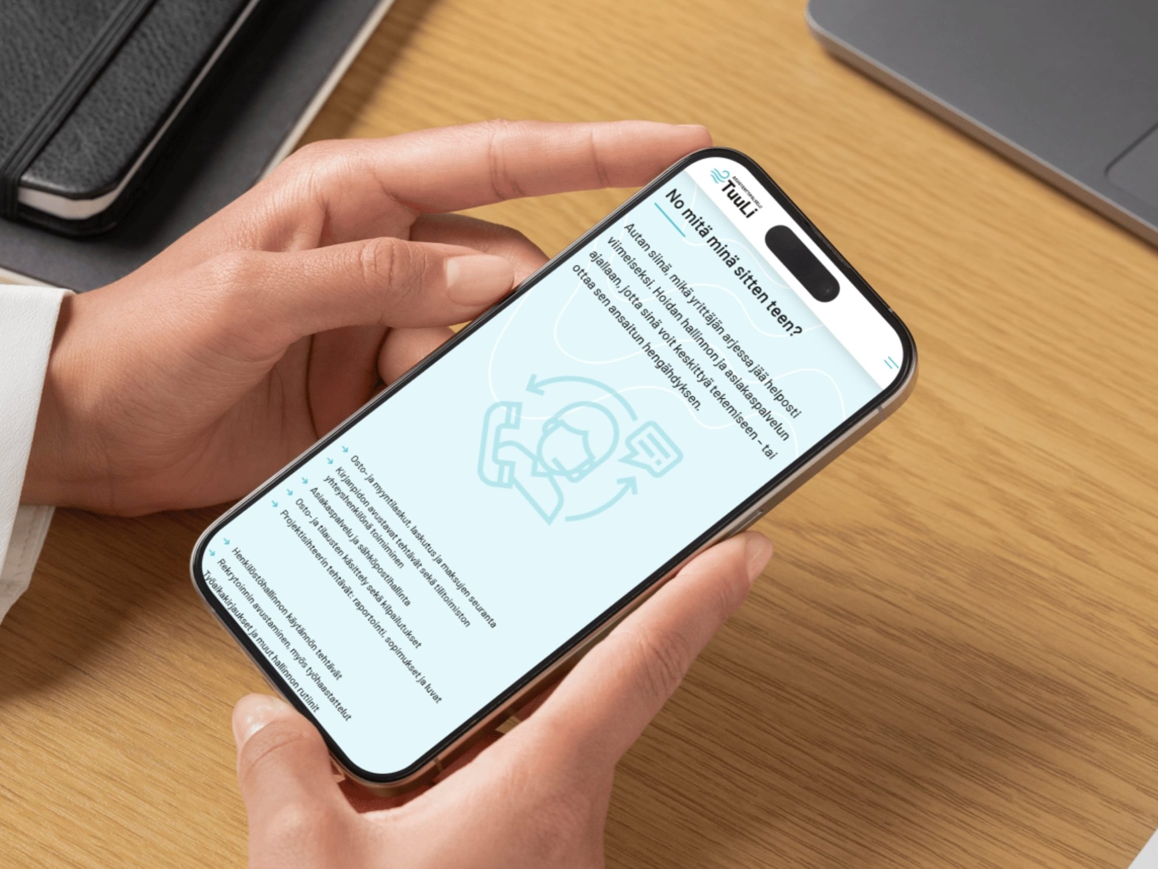 Assistenttipalvelu TuuLi verkkosivusto mobiilissa – responsiivinen WordPress-sivusto pienyrittäjälle