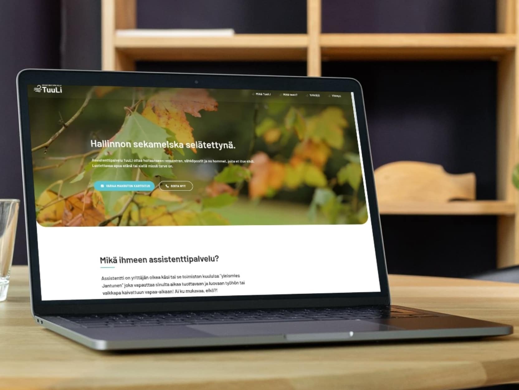 Assistenttipalvelu TuuLi verkkosivusto läppärin näytöllä – moderni WordPress-sivusto Delanetin toteutuksena