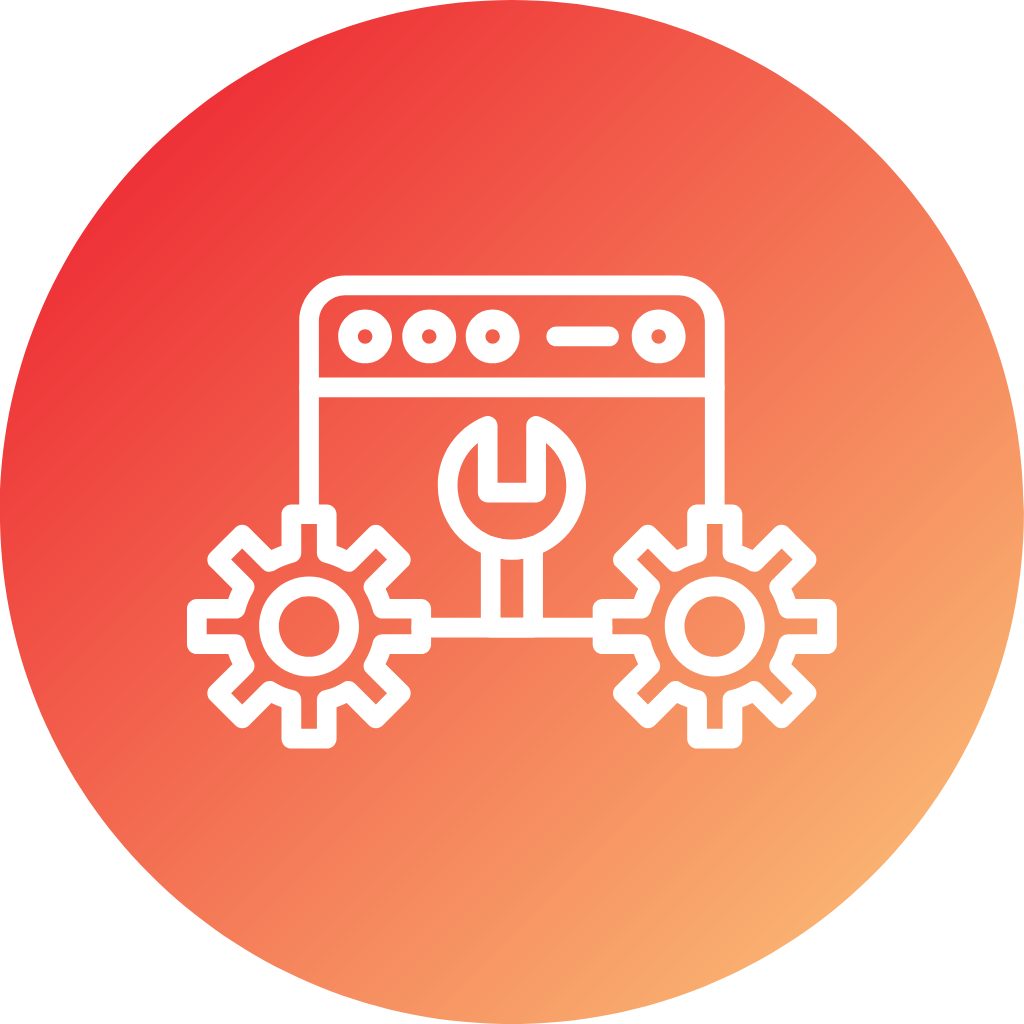 Ikoni, jossa rattaat ja selainikkuna – Delanetin WordPress-ylläpitopalvelu huolehtii sivuston päivityksistä ja tietoturvasta.